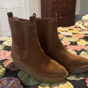 Bode Tan Suede Wedge Ankle Boots 37
